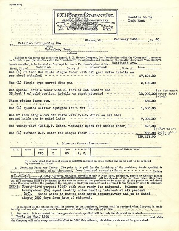 P.O. for Corrugator, Feb. 14th, 1940 (1)